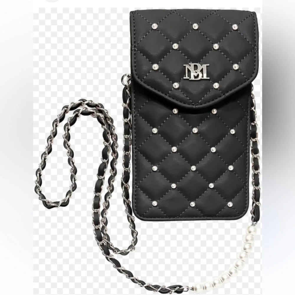 Quilted Pearl-Trim Black Crossbody Phone Bag - Unbranded - Picture 2 of 16